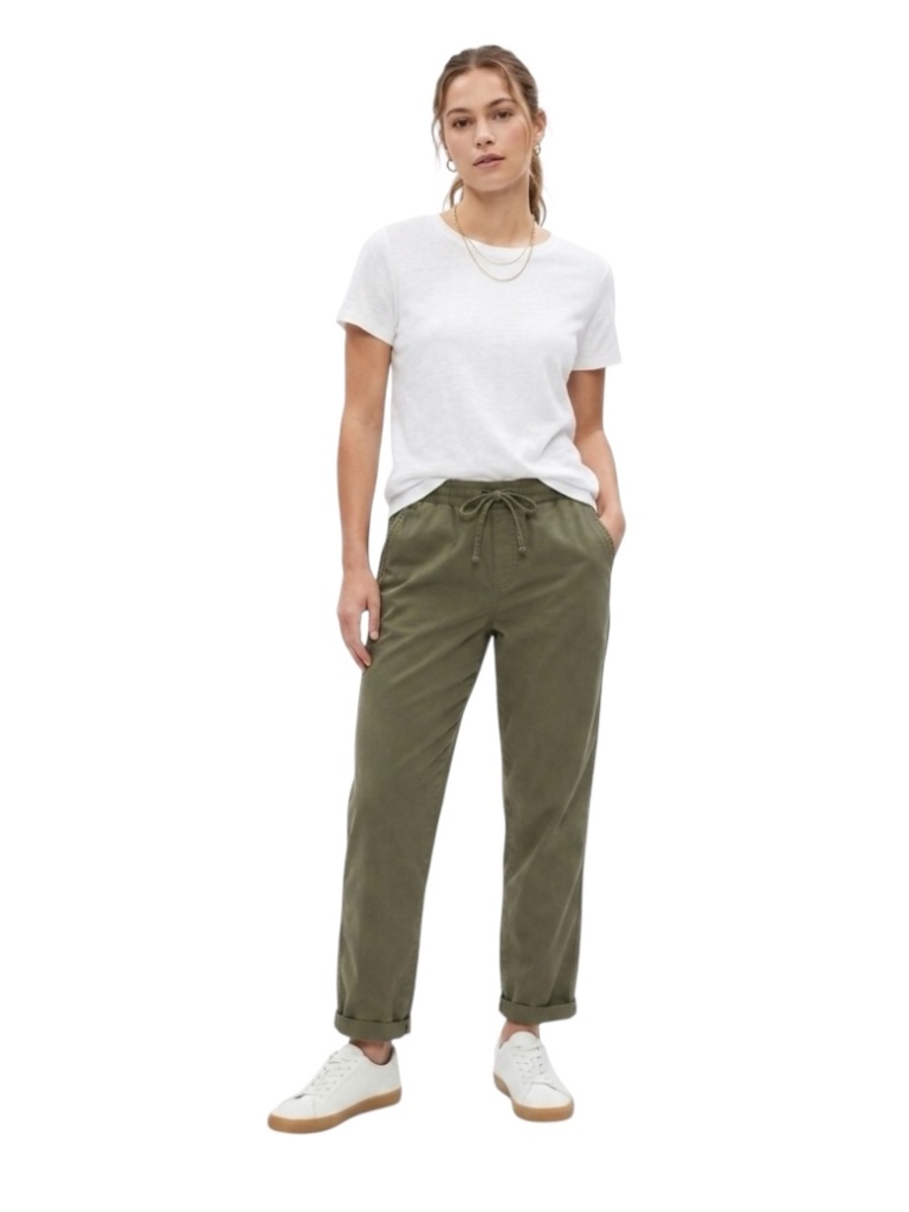 GAP Easy Pant Chino Joggers Sz M Army Green Pull On Everyday Comfort Staple